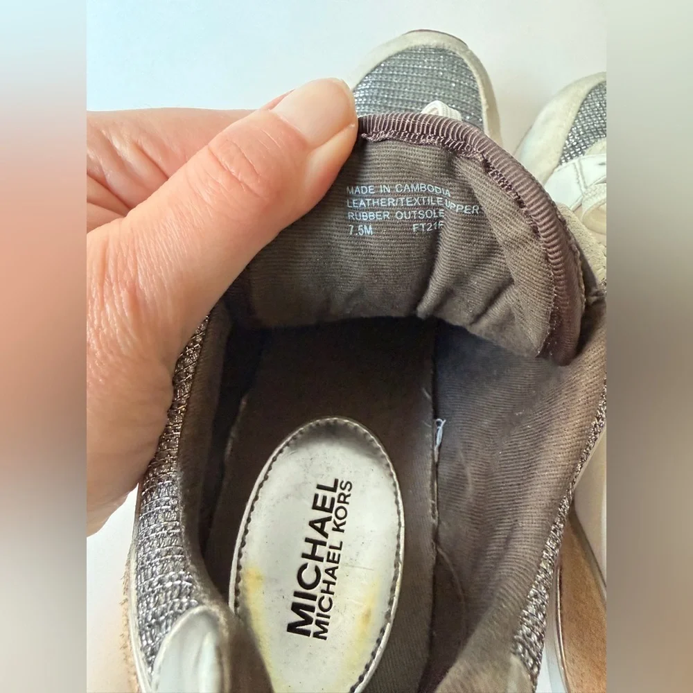 Michael Kors Georgie Mixed-Media Trainers | Silver & Tan Sneakers